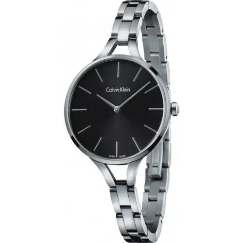 Modern Quartz Watch with Black Dial and Silver Steel Strap , female, Sizes: ONE SIZE - Calvin Klein - Modalova