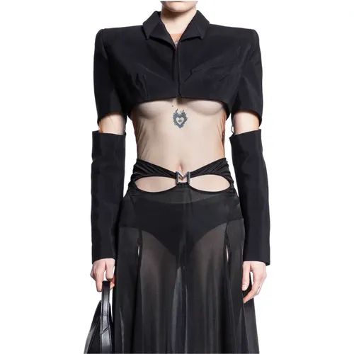 Notched Collar Cropped Jacket , female, Sizes: S, XS - Mugler - Modalova