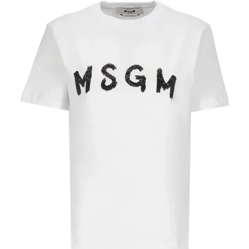 Weiße Baumwoll-T-Shirt mit Logo - Msgm - Modalova