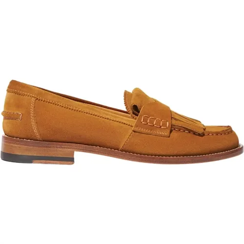 Tan Suede Fringed Penny Loafer,Roter Fransen-Pennyloafer,Fringed Penny Loafer in Grau - Scarosso - Modalova