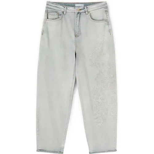 Blumenbestickte Balloon-Jeans , Damen, Größe: M - Motivi - Modalova