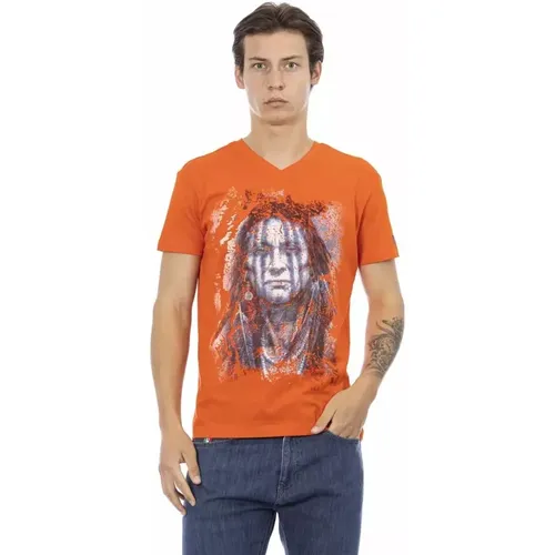 Elegantes Tee mit V-Ausschnitt und Frontprint , Herren, Größe: XL - Trussardi - Modalova