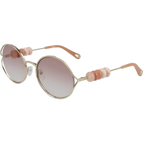 Goldener Rahmen Rosa Verlaufslinse Sonnenbrille , Damen, Größe: 57 MM - Chloé - Modalova