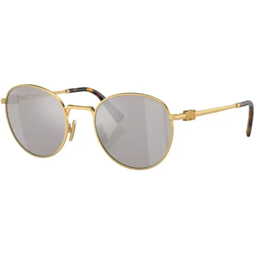 Round Metal Sunglasses Gold Silver Mirrored , unisex, Sizes: 50 MM - Miu Miu - Modalova