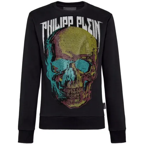 LS Skull Schwarzer Sweatshirt mit Signature Design , Herren, Größe: L - Philipp Plein - Modalova