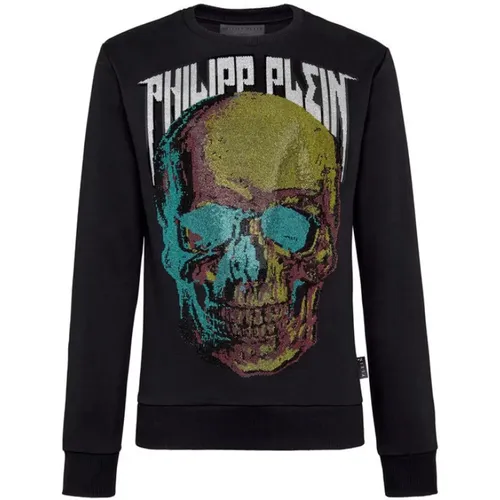 LS Skull Schwarzer Sweatshirt mit Signature Design , Herren, Größe: XL - Philipp Plein - Modalova