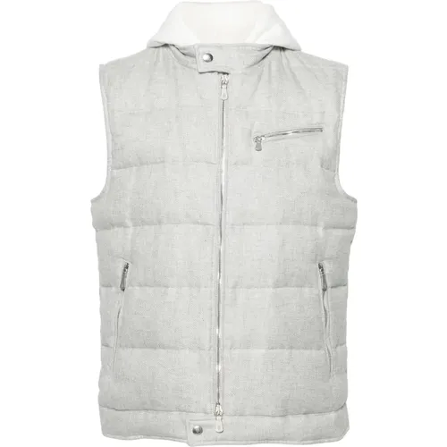 Linen/wool/silk gilet with detachable hood , male, Sizes: 3XL - Eleventy - Modalova