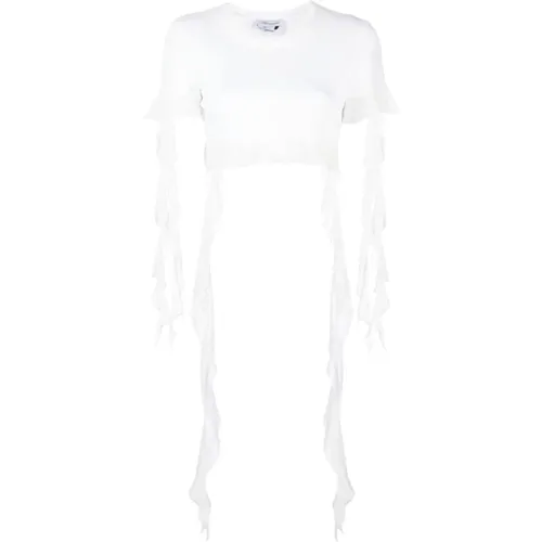 Weiße T-Shirt mit Rüschen und Volants , Damen, Größe: XS - Blumarine - Modalova