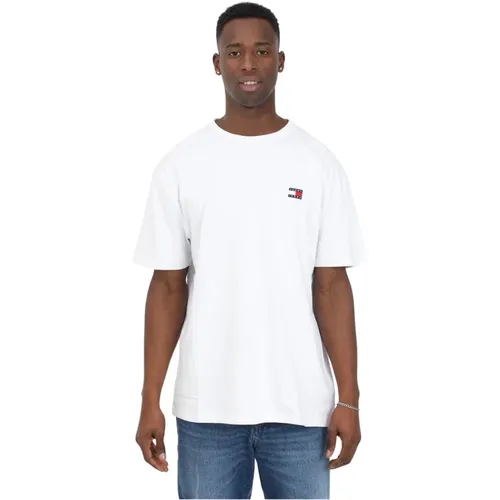 Weiße Baumwoll-Halbarm T-Shirt mit Besticktem Logo für Herren , Herren, Größe: M - Tommy Jeans - Modalova