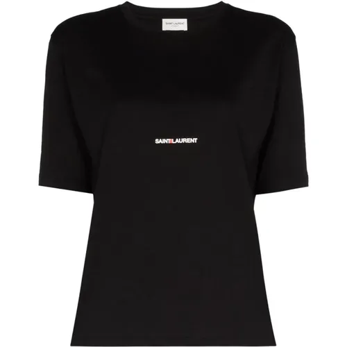 Schwarzes Baumwoll-Logo-T-Shirt , Damen, Größe: M - Saint Laurent - Modalova