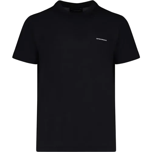 Navy Logo Print Cotton T-Shirt , male, Sizes: XL, L, 2XL, M, S - Emporio Armani - Modalova