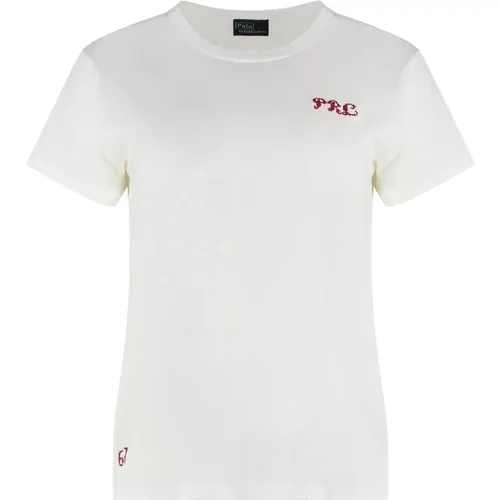 Baumwoll-Ripp-Crew T-Shirt , Damen, Größe: M - Ralph Lauren - Modalova