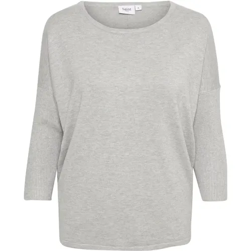 Pearl Grey Mel R-Neck Pullover Sweater , female, Sizes: XL, XS, S - Saint Tropez - Modalova