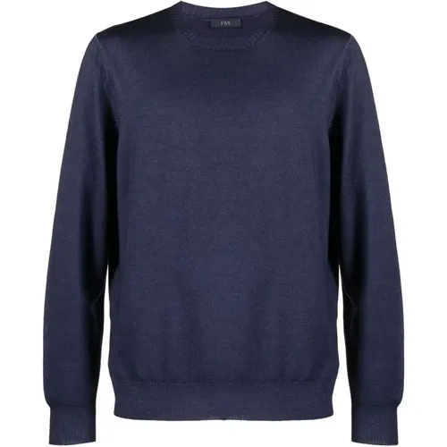 Marineblauer Wollpullover , Herren, Größe: XL - Fay - Modalova