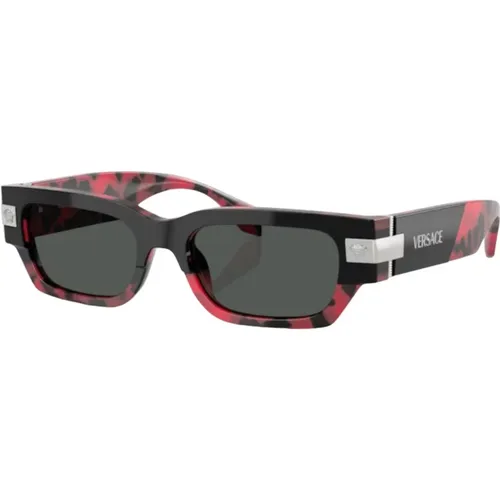 Stilvolle Sonnenbrille Schwarz/Rot Havana Grau - Versace - Modalova