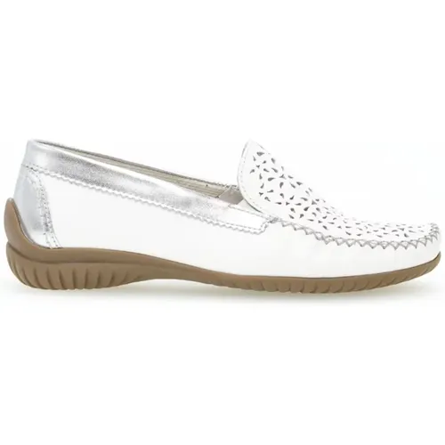 Weiße/Silberne Leder-Loafer , Damen, Größe: 38 EU - Gabor - Modalova