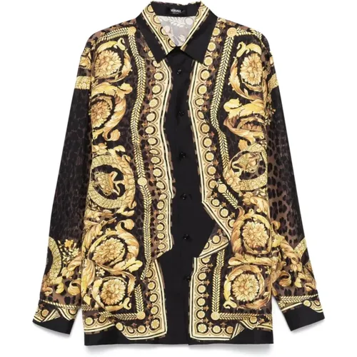 Barocco Print Silk Satin Shirt , male, Sizes: L, M, XL - Versace - Modalova