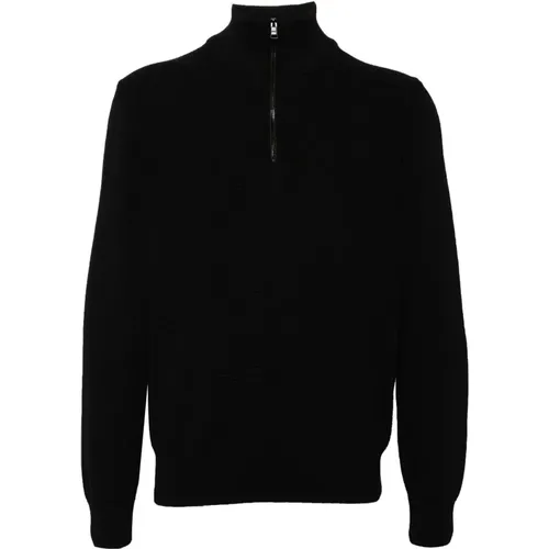 Schwarzer Woll-Halb-Zip-Pullover , Herren, Größe: S - Boss - Modalova