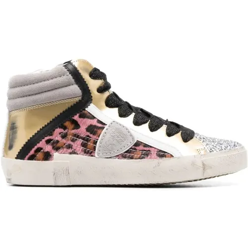 Multicolor High Top Animal Print Sneakers , Damen, Größe: 39 EU - Philippe Model - Modalova