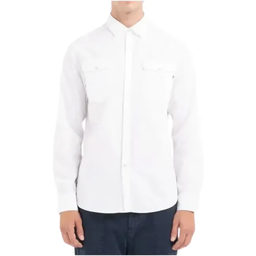 Denim Men's Shirt with Pockets , male, Sizes: M, L, XL - Replay - Modalova