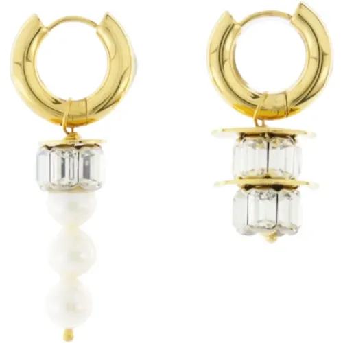 Unpassende Donut-Ohrringe mit Perlen und Strass , Damen, Größe: ONE Size - Timeless Pearly - Modalova