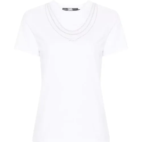 T-shirt with Silver Necklaces , female, Sizes: M, L - Karl Lagerfeld - Modalova