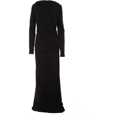 Long Jersey Sablé Dress with Boat Neck and Side Slit , female, Sizes: M - Del Core - Modalova