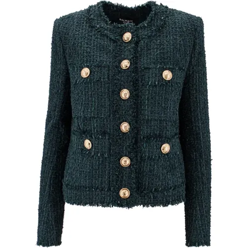 Tweed Blazer with Testa di Leone Buttons , female, Sizes: S, M, XS, L - Balmain - Modalova
