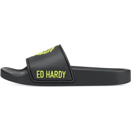 Schwarz-Fluo Modische Slider , Damen, Größe: 36 EU - Ed Hardy - Modalova