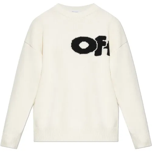 Pullover mit gesticktem Logo , Damen, Größe: S - Off White - Modalova