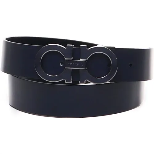 Navy Gancini Iconic Buckle Calfskin Belt , male, Sizes: 105 CM, 110 CM - Salvatore Ferragamo - Modalova