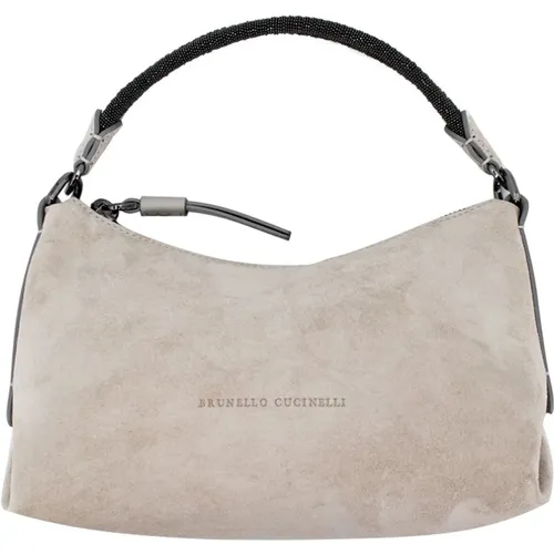 Quarzo Ss24 Suede Leather Handbag , female, Sizes: ONE SIZE - BRUNELLO CUCINELLI - Modalova