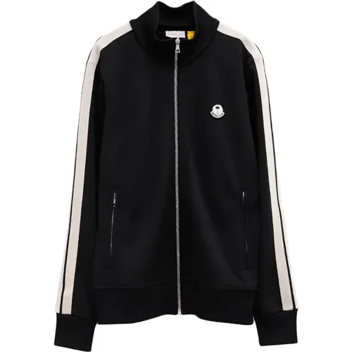 Schwarzer Polyester-Sweatshirt mit Seitenstreifen , Herren, Größe: XS - Moncler - Modalova