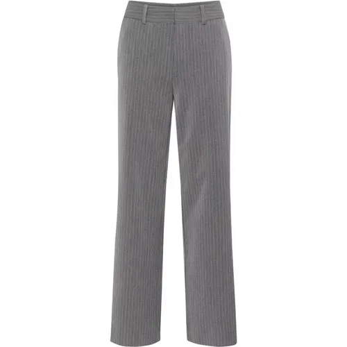 Grey Pinstripe Straight Leg Pants , female, Sizes: L - Gestuz - Modalova