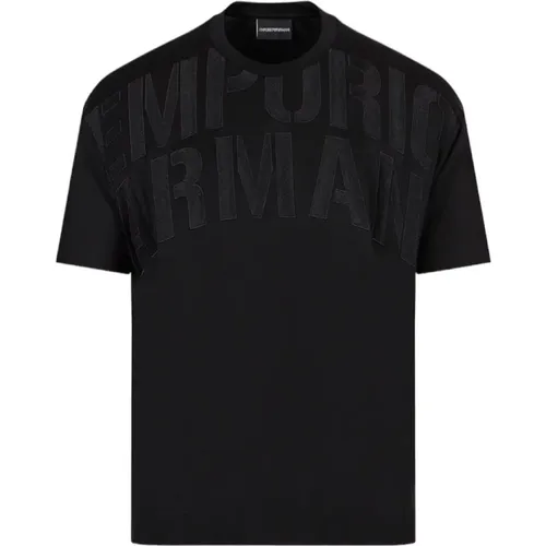 Schwarzes T-Shirt mit kurzen Ärmeln und gesticktem Logo , Herren, Größe: M - Emporio Armani - Modalova