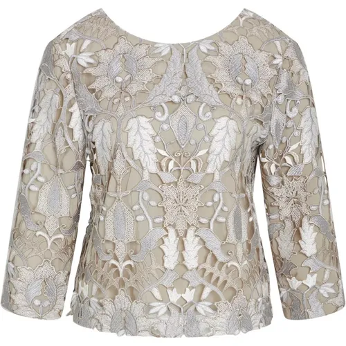 Elegant Silver Blouse with Embroidery , female, Sizes: L, M - Bruuns Bazaar - Modalova