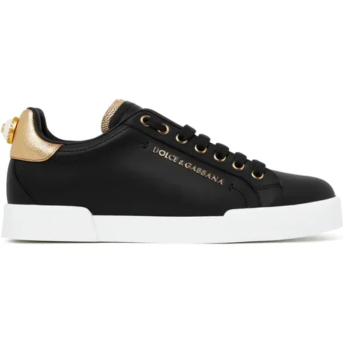 And Gold Portofino Low Top Sneakers , female, Sizes: 2 1/2 UK - Dolce & Gabbana - Modalova
