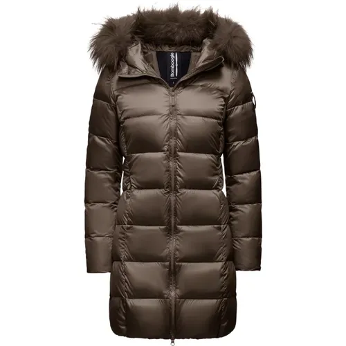 Bright Nylon Hooded Fur Puffer , female, Sizes: L, XL - BomBoogie - Modalova
