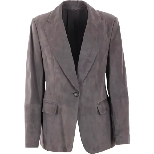 Grey Suede Single-Breasted Jacket , female, Sizes: XS, 2XS - BRUNELLO CUCINELLI - Modalova