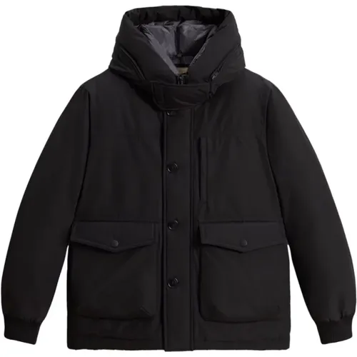 Schwarze Gesteppte Jacke mit Logodruck - Woolrich - Modalova