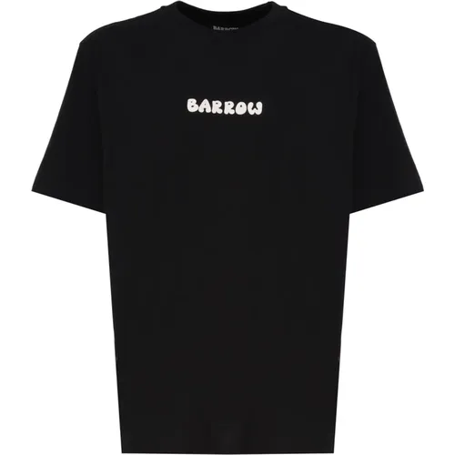 Schwarzes Baumwoll-T-Shirt mit Druck , Herren, Größe: XS - Barrow - Modalova