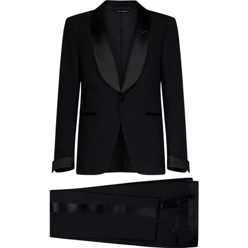 Wool Tuxedo Suit with Satin Details , male, Sizes: XL, 2XL - Tom Ford - Modalova