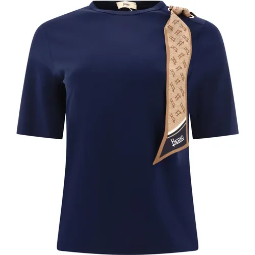 T Shirt With Silk Scarf , female, Sizes: S, M, L, 2XS - Herno - Modalova