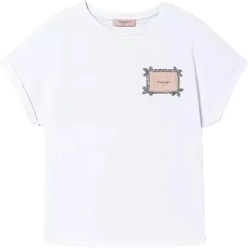 Logo Embroidered T-Shirt , female, Sizes: L, 2XS, M - Twinset - Modalova