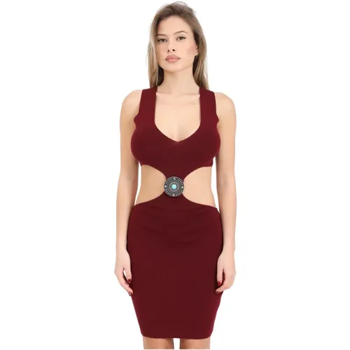 Kurzes Cut-Out Bordeaux Kleid , Damen, Größe: M - Akep - Modalova