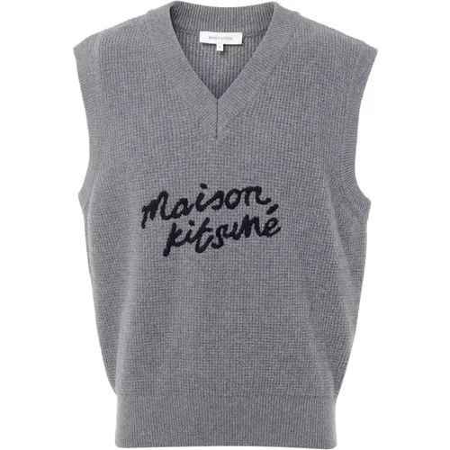 Wool Vest with Embroidered Logo , male, Sizes: L, M, S - Maison Kitsuné - Modalova