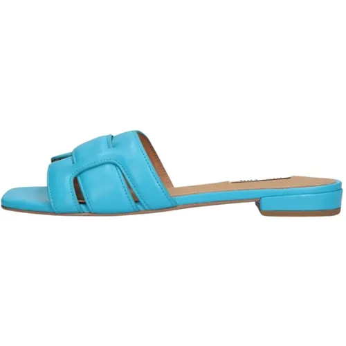 Blaue Leder Pantolette mit Eckiger Spitze , Damen, Größe: 37 EU - Bibi Lou - Modalova