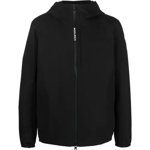 Schwarze Jacken mit elastischer Kapuze , Herren, Größe: XL - Woolrich - Modalova