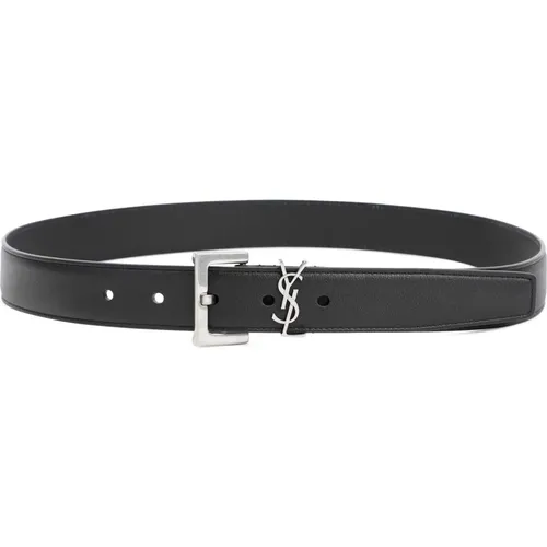 Leather Belt with Logo Buckle , female, Sizes: 90 CM, 85 CM - Saint Laurent - Modalova