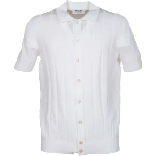 Geripptes Baumwoll-Bowlinghemd Weiß , Herren, Größe: XL - Gran Sasso - Modalova